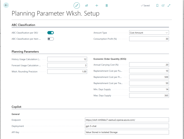 Planning Parameter Wksh. Setup | Naviona | Business Central ERP ...